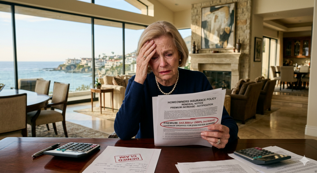 Laguna Beach homeowner realizes her shower flood claim is severely underpaid. 
